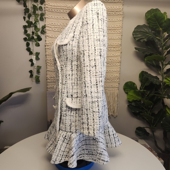 Double Breasted Ruffle Hem Tweed Dress (Medium) - Picture 3 of 9